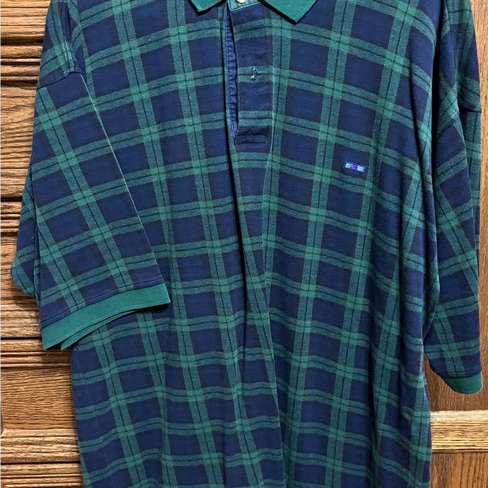 Alexander Jilian Colours mens XXLarge navy/green plaid polo short sleeve shirt